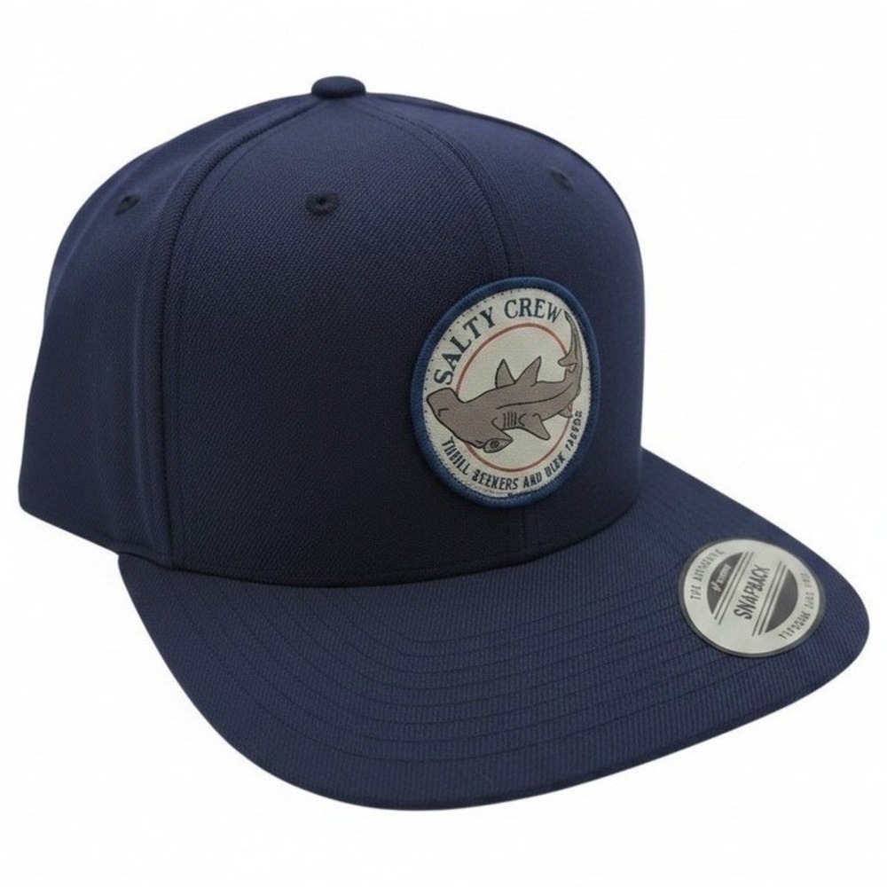 Salty Crew Hammerhead Shark Snapback Hat Navy Blue Yupoong Flat Brim Cap NEW